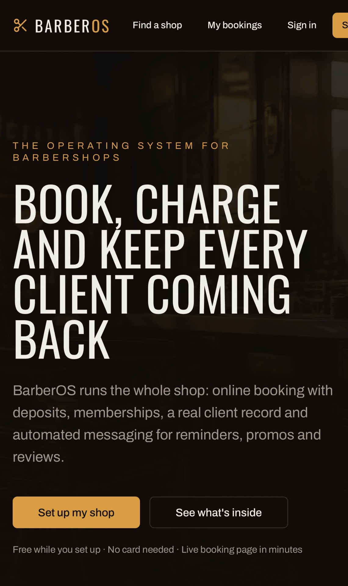 BarberOS home page on a phone