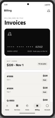 Billing and invoices screen