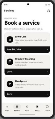 Book a service screen