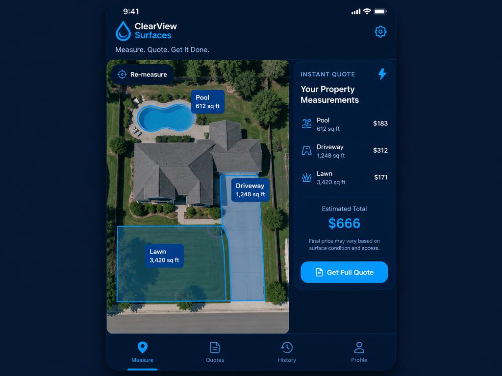 Pool, driveway and lawn measuring with instant quote